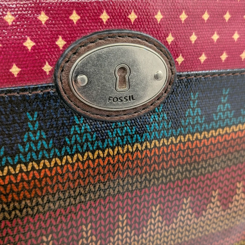Fossil Key-Per‎ Coated Canvas Tech Sleeve Clutch Nordic Fair Isle Print Retro